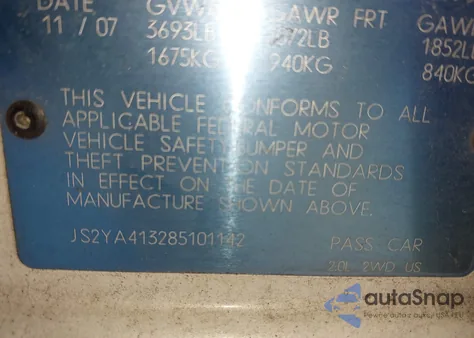 2008 Suzuki Sx4 Convenience Regional Edition/Regional Edition/Touring 2 Regional Edition z USA, uszkodzony, nr VIN JS2YA413285101142